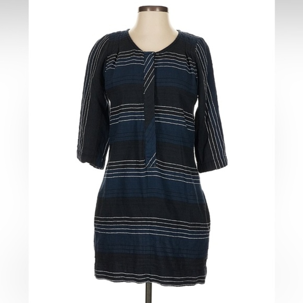 Ace & Jig Cotton Blend Tunic style mini dress Blue and Black Stripe